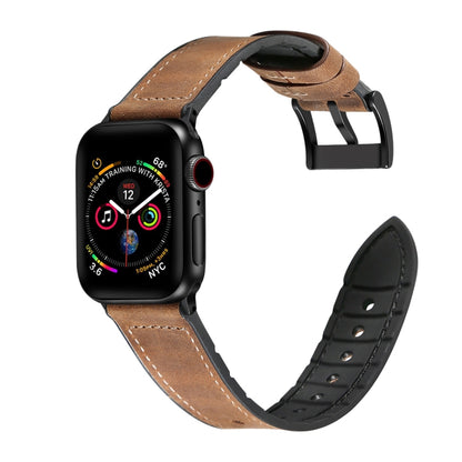 Crazy Horse Texture TPU + Stainless Steel Watch Band for Apple Watch Series 7 41mm / 6 & SE & 5 & 4 40mm / 3 & 2 & 1 38mm(Brown) by bashfashion