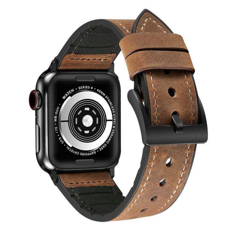 Crazy Horse Texture TPU + Stainless Steel Watch Band for Apple Watch Series 7 41mm / 6 & SE & 5 & 4 40mm / 3 & 2 & 1 38mm(Brown) by bashfashion