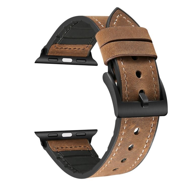 Crazy Horse Texture TPU + Stainless Steel Watch Band for Apple Watch Series 7 41mm / 6 & SE & 5 & 4 40mm / 3 & 2 & 1 38mm(Brown) by bashfashion
