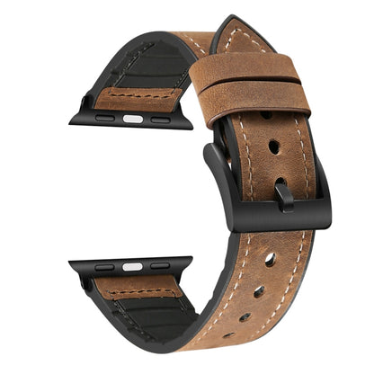 Crazy Horse Texture TPU + Stainless Steel Watch Band for Apple Watch Series 7 41mm / 6 & SE & 5 & 4 40mm / 3 & 2 & 1 38mm(Brown) by bashfashion