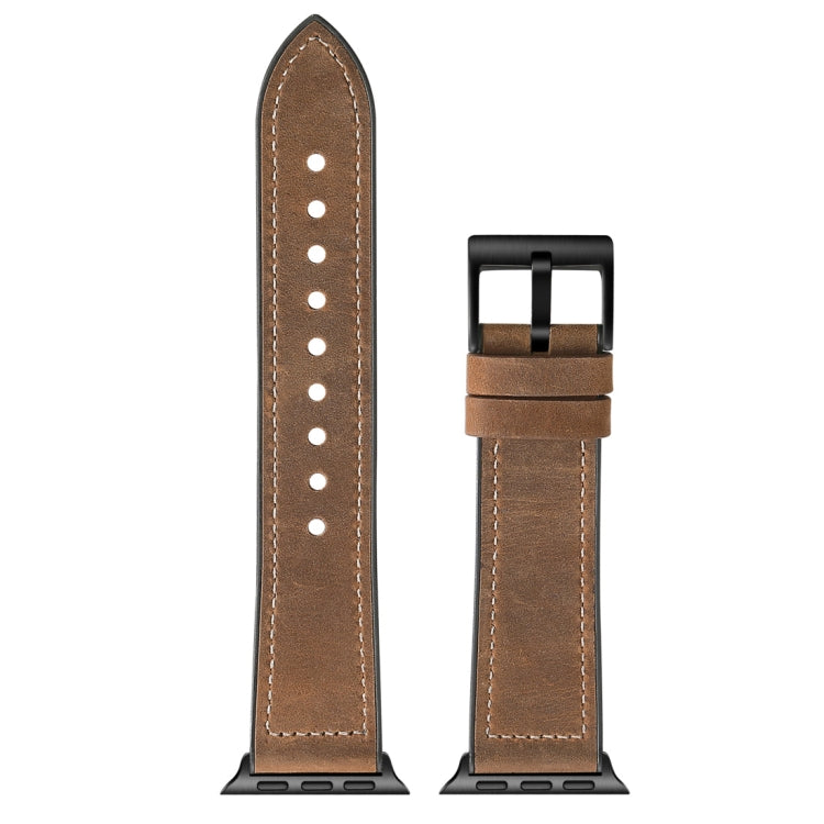 Crazy Horse Texture TPU + Stainless Steel Watch Band for Apple Watch Series 7 41mm / 6 & SE & 5 & 4 40mm / 3 & 2 & 1 38mm(Brown) by bashfashion