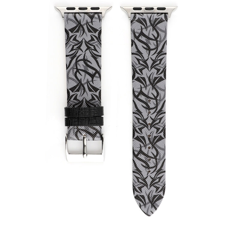 Thorns Printing Genuine Leather Watch Band for Apple Watch Series 10 42mm / 9&8&7 41mm / SE 3&SE 2&6&SE&5&4 40mm / 3&2&1 38mm(Black Grey) by bashfashion