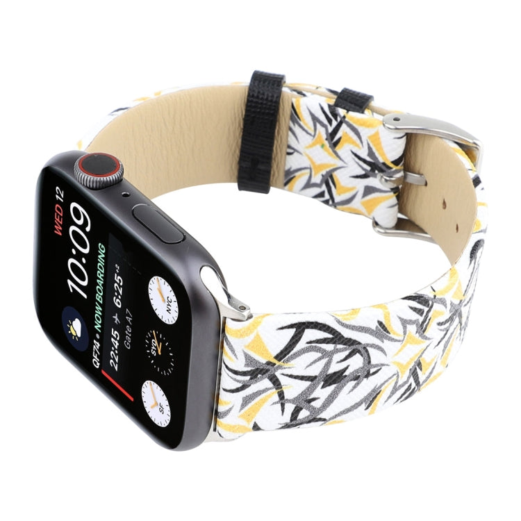 Thorns Printing Genuine Leather Watch Band for Apple Watch Series 10 42mm / 9&8&7 41mm / SE 3&SE 2&6&SE&5&4 40mm / 3&2&1 38mm(Gold) by bashfashion