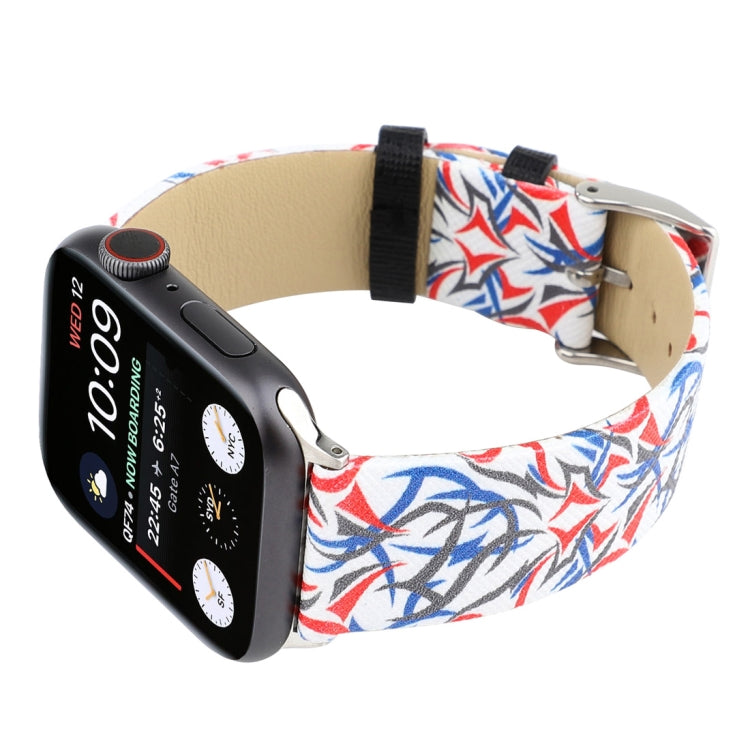 Thorns Printing Genuine Leather Watch Band for Apple Watch Series 10 42mm / 9&8&7 41mm / SE 3&SE 2&6&SE&5&4 40mm / 3&2&1 38mm(Blue + Red) by bashfashion