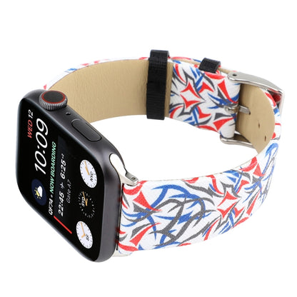 Thorns Printing Genuine Leather Watch Band for Apple Watch Series 10 42mm / 9&8&7 41mm / SE 3&SE 2&6&SE&5&4 40mm / 3&2&1 38mm(Blue + Red) by bashfashion