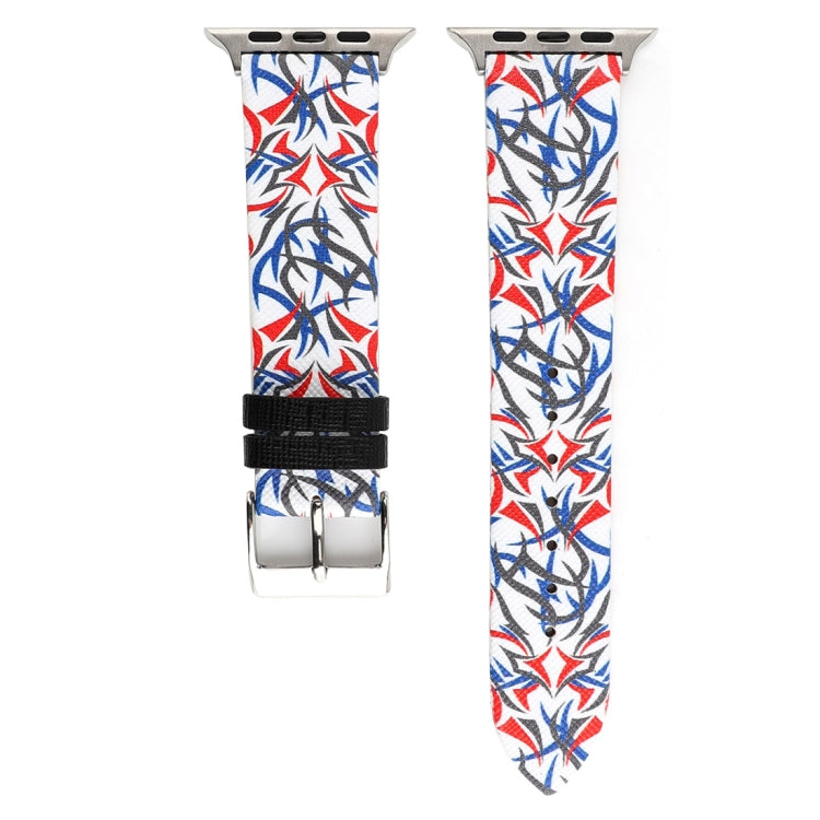 Thorns Printing Genuine Leather Watch Band for Apple Watch Series 10 42mm / 9&8&7 41mm / SE 3&SE 2&6&SE&5&4 40mm / 3&2&1 38mm(Blue + Red) by bashfashion