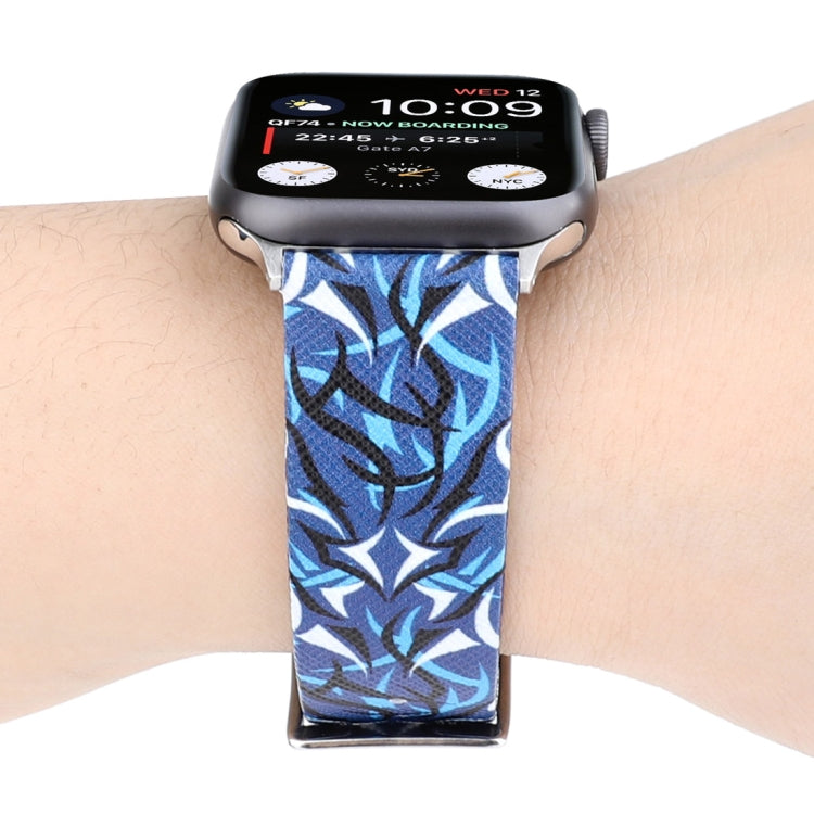 Thorns Printing Genuine Leather Watch Band for Apple Watch Series 10 42mm / 9&8&7 41mm / SE 3&SE 2&6&SE&5&4 40mm / 3&2&1 38mm(Blue) by bashfashion