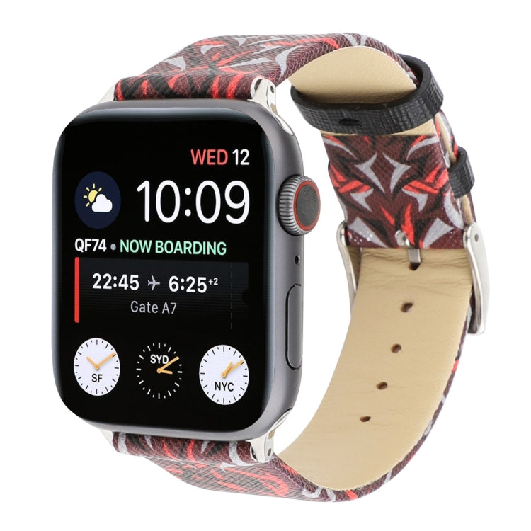 Thorns Printing Genuine Leather Watch Band for Apple Watch Series 7 41mm / 6 & SE & 5 & 4 40mm / 3 & 2 & 1 38mm(Red) by bashfashion