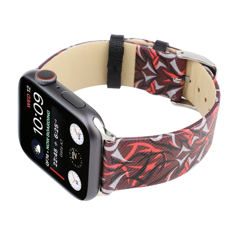 Thorns Printing Genuine Leather Watch Band for Apple Watch Series 7 41mm / 6 & SE & 5 & 4 40mm / 3 & 2 & 1 38mm(Red) by bashfashion