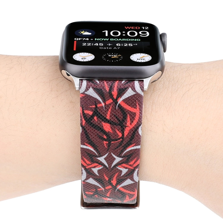 Thorns Printing Genuine Leather Watch Band for Apple Watch Series 7 41mm / 6 & SE & 5 & 4 40mm / 3 & 2 & 1 38mm(Red) by bashfashion