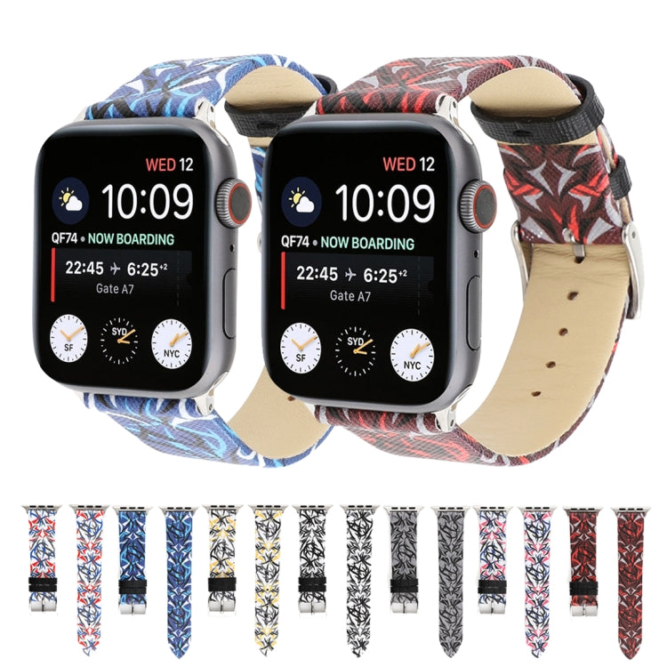 Thorns Printing Genuine Leather Watch Band for Apple Watch Series 10 42mm / 9&8&7 41mm / SE 3&SE 2&6&SE&5&4 40mm / 3&2&1 38mm(Blue) by bashfashion