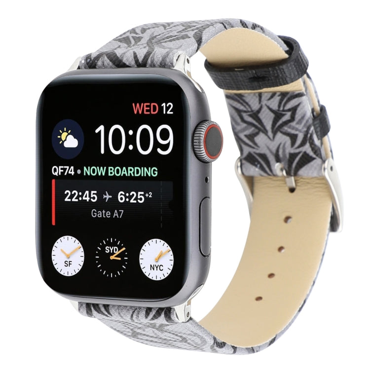 Thorns Printing Genuine Leather Watch Band for Apple Watch Series 7 45mm / 6 & SE & 5 & 4 44mm / 3 & 2 & 1 42mm(Black Grey) by bashfashion