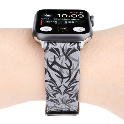 Thorns Printing Genuine Leather Watch Band for Apple Watch Series 7 45mm / 6 & SE & 5 & 4 44mm / 3 & 2 & 1 42mm(Black Grey) by bashfashion
