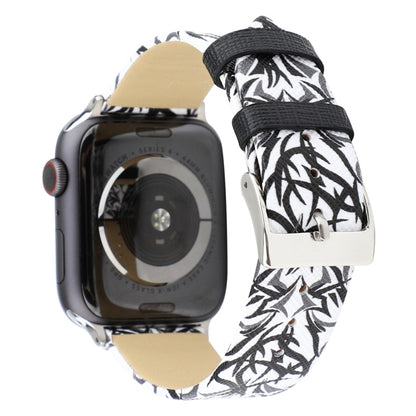 Thorns Printing Genuine Leather Watch Band for Apple Watch Series 7 45mm / 6 & SE & 5 & 4 44mm / 3 & 2 & 1 42mm(Black White) by bashfashion