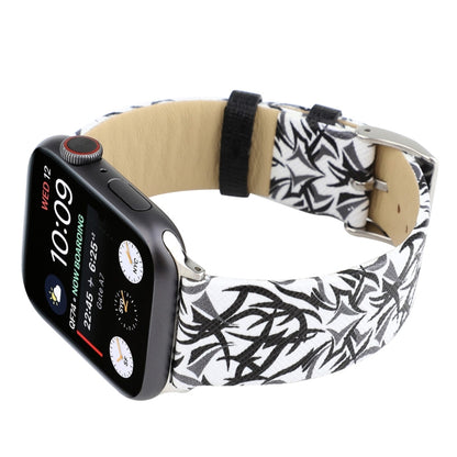Thorns Printing Genuine Leather Watch Band for Apple Watch Series 7 45mm / 6 & SE & 5 & 4 44mm / 3 & 2 & 1 42mm(Black White) by bashfashion