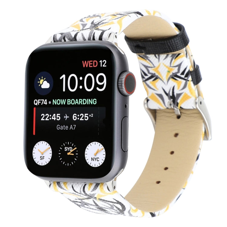Thorns Printing Genuine Leather Watch Band for Apple Watch Series 7 45mm / 6 & SE & 5 & 4 44mm / 3 & 2 & 1 42mm(Gold) by bashfashion