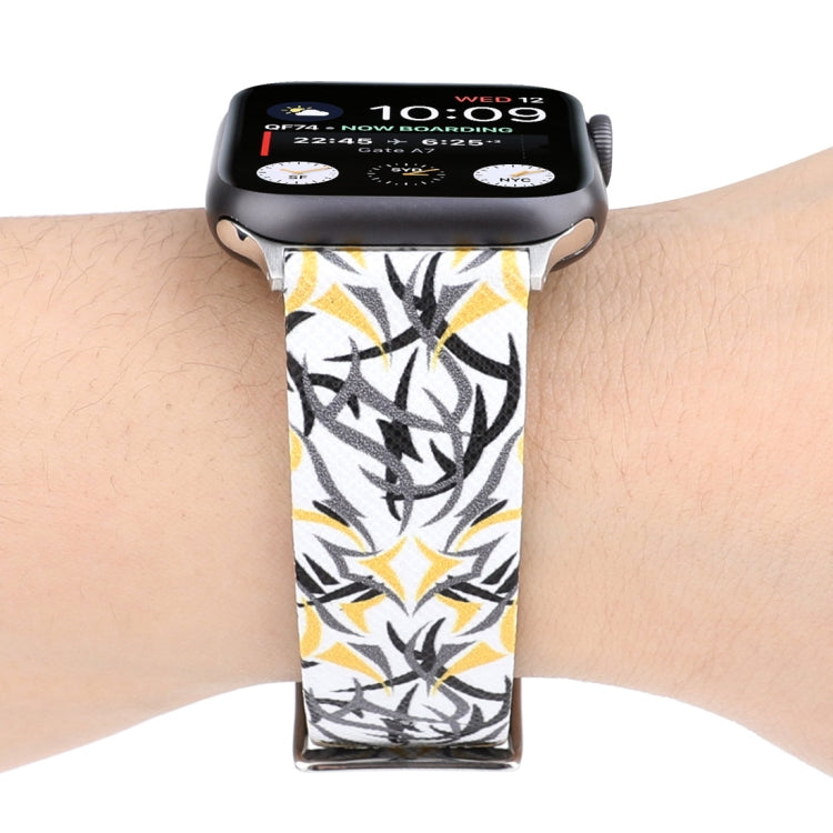 Thorns Printing Genuine Leather Watch Band for Apple Watch Series 7 45mm / 6 & SE & 5 & 4 44mm / 3 & 2 & 1 42mm(Gold) by bashfashion