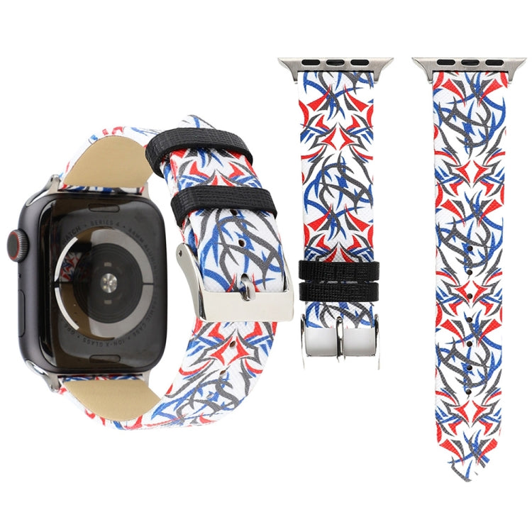 Thorns Printing Genuine Leather Watch Band for Apple Watch Ultra 49mm&Watch Ultra 2 49mm / Series 10 46mm / 9&8&7 45mm / SE 3&SE 2&6&SE&5&4 44mm / 3&2&1 42mm(Blue + Red) by bashfashion