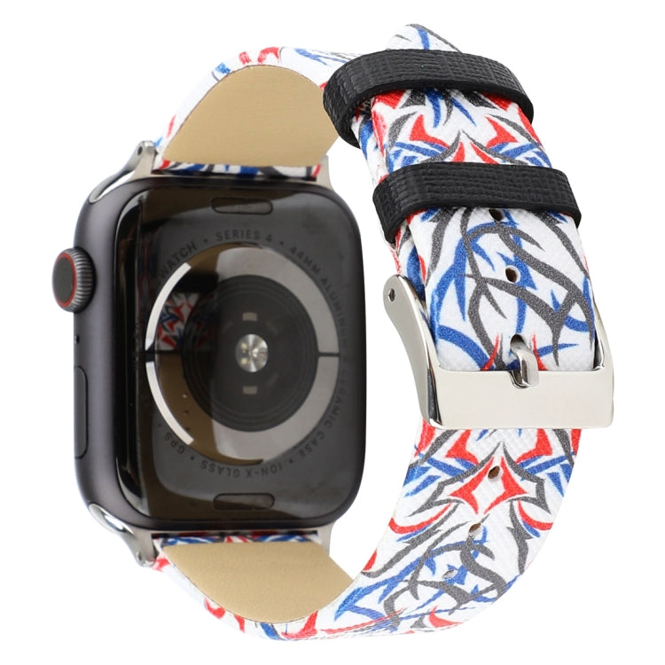 Thorns Printing Genuine Leather Watch Band for Apple Watch Ultra 49mm&Watch Ultra 2 49mm / Series 10 46mm / 9&8&7 45mm / SE 3&SE 2&6&SE&5&4 44mm / 3&2&1 42mm(Blue + Red) by bashfashion