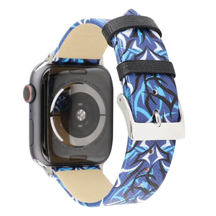Thorns Printing Genuine Leather Watch Band for Apple Watch Ultra 49mm&Watch Ultra 2 49mm / Series 10 46mm / 9&8&7 45mm / SE 3&SE 2&6&SE&5&4 44mm / 3&2&1 42mm(Blue) by bashfashion