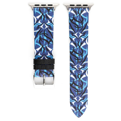 Thorns Printing Genuine Leather Watch Band for Apple Watch Ultra 49mm&Watch Ultra 2 49mm / Series 10 46mm / 9&8&7 45mm / SE 3&SE 2&6&SE&5&4 44mm / 3&2&1 42mm(Blue) by bashfashion