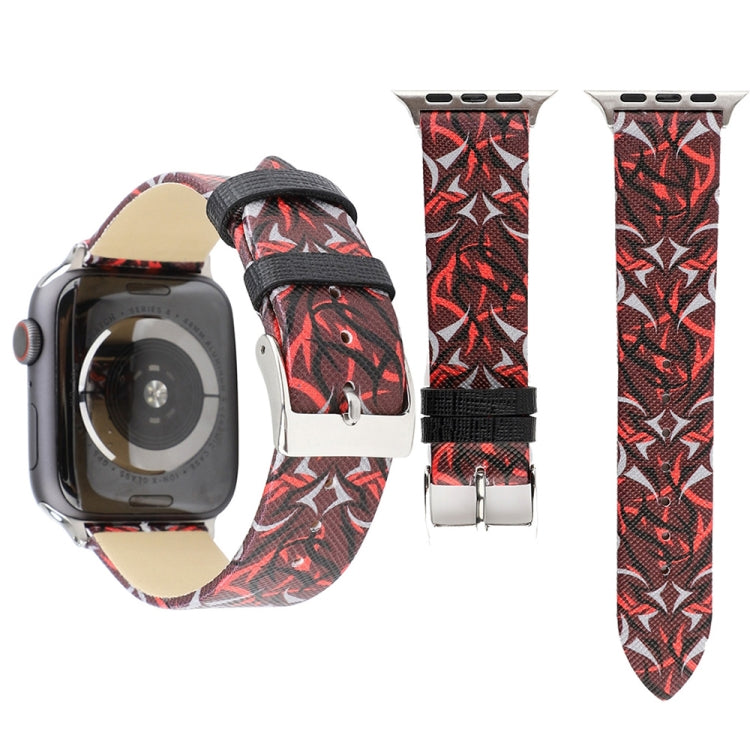 Thorns Printing Genuine Leather Watch Band for Apple Watch Ultra 49mm&Watch Ultra 2 49mm / Series 10 46mm / 9&8&7 45mm / SE 3&SE 2&6&SE&5&4 44mm / 3&2&1 42mm(Red) by bashfashion