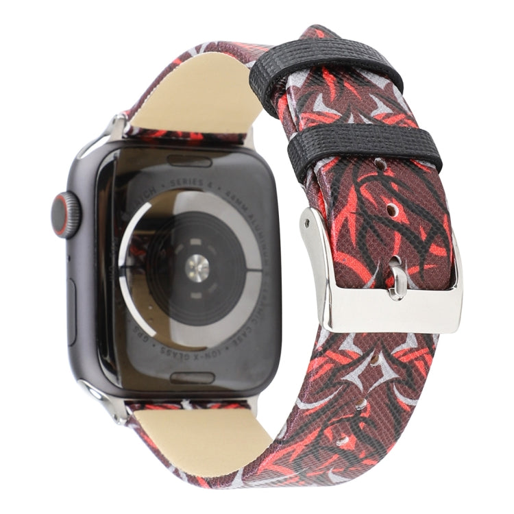 Thorns Printing Genuine Leather Watch Band for Apple Watch Ultra 49mm&Watch Ultra 2 49mm / Series 10 46mm / 9&8&7 45mm / SE 3&SE 2&6&SE&5&4 44mm / 3&2&1 42mm(Red) by bashfashion