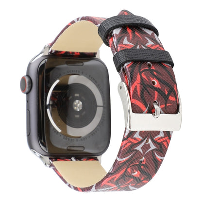 Thorns Printing Genuine Leather Watch Band for Apple Watch Ultra 49mm&Watch Ultra 2 49mm / Series 10 46mm / 9&8&7 45mm / SE 3&SE 2&6&SE&5&4 44mm / 3&2&1 42mm(Red) by bashfashion