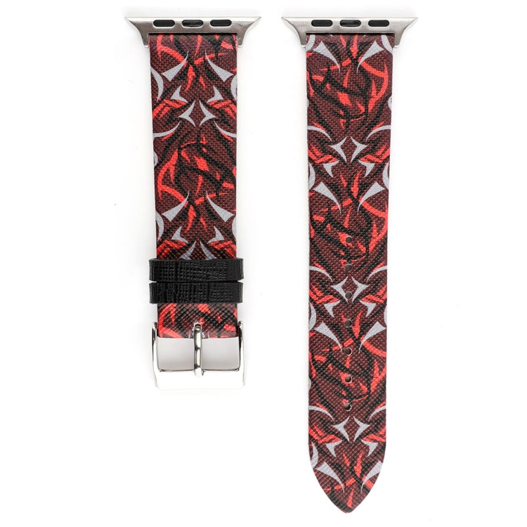 Thorns Printing Genuine Leather Watch Band for Apple Watch Ultra 49mm&Watch Ultra 2 49mm / Series 10 46mm / 9&8&7 45mm / SE 3&SE 2&6&SE&5&4 44mm / 3&2&1 42mm(Red) by bashfashion