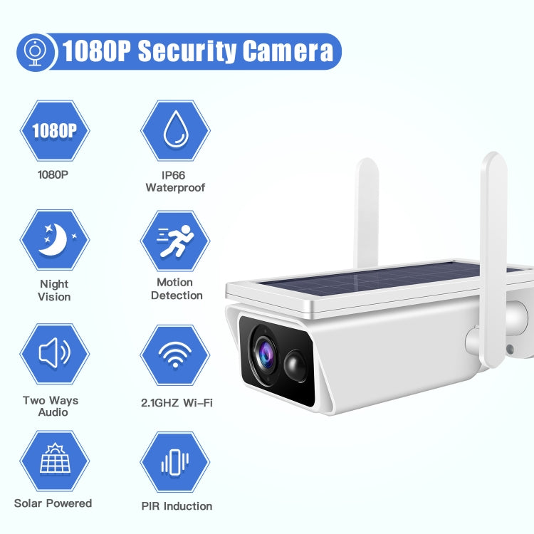 T13-2 1080P HD Solar Powered 2.4GHz WiFi Security Camera without Battery, Support Motion Detection, Night Vision, Two Way Audio, TF Card by bashfashion