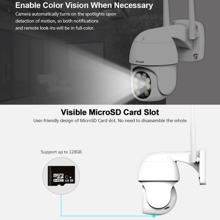 Sricam SP028 1080P HD Outdoor PTZ Camera, Support Two Way Audio / Motion Detection / Humanoid Detection / Color Night Vision / TF Card, UK Plug by Sricam