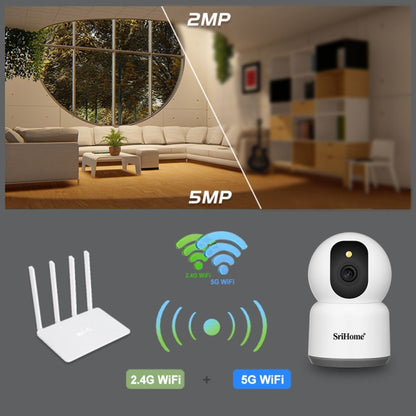 SirHome SH038 5MP QHD 5G WiFi IP Camera, Support Night Color & Motion Detection & Two Way Talk & Human Detection & TF Card, US Plug by SriHome
