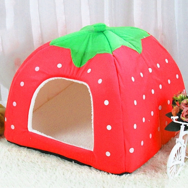 Strawberry Shaped Foldable Short Plush Pet House Nest, Size: L(Red) by bashfashion