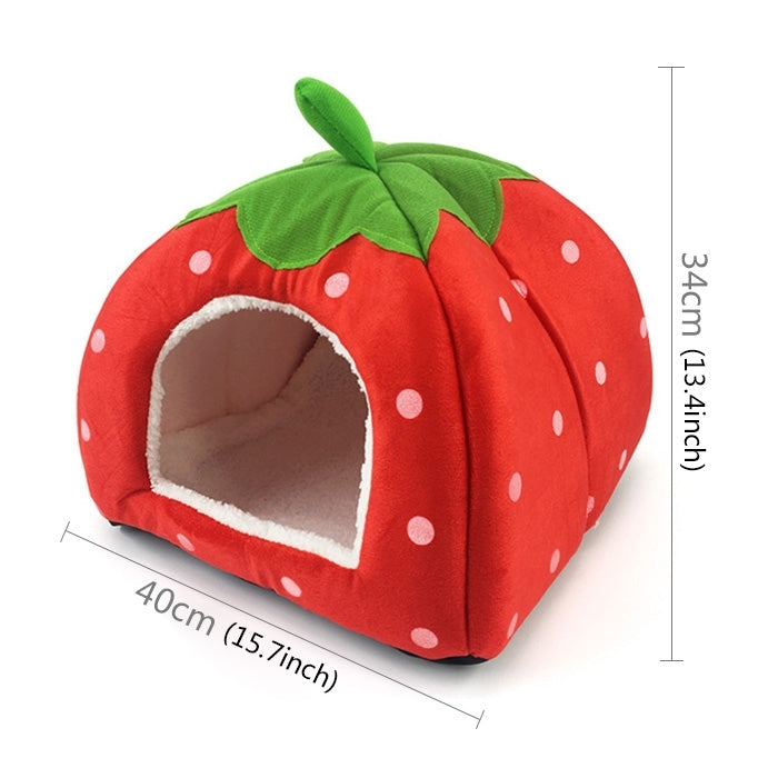 Strawberry Shaped Foldable Short Plush Pet House Nest, Size: L(Red) by bashfashion