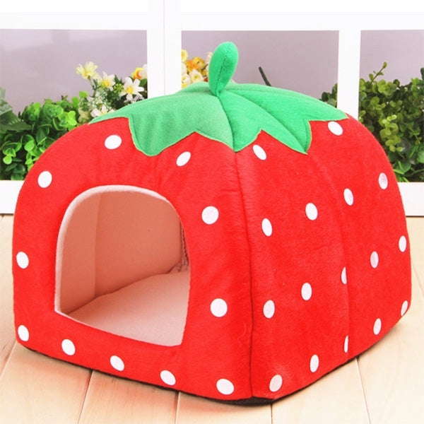Strawberry Shaped Foldable Short Plush Pet House Nest, Size: L(Red) by bashfashion