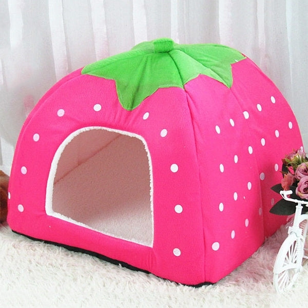 Strawberry Shaped Foldable Short Plush Pet House Nest, Size: L(Pink) by bashfashion