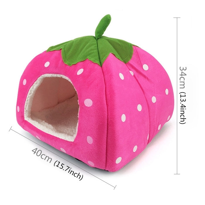 Strawberry Shaped Foldable Short Plush Pet House Nest, Size: L(Pink) by bashfashion