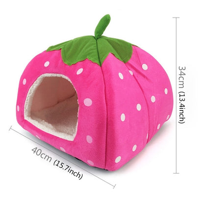 Strawberry Shaped Foldable Short Plush Pet House Nest, Size: L(Pink) by bashfashion