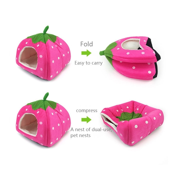 Strawberry Shaped Foldable Short Plush Pet House Nest, Size: L(Pink) by bashfashion