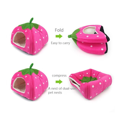 Strawberry Shaped Foldable Short Plush Pet House Nest, Size: L(Pink) by bashfashion