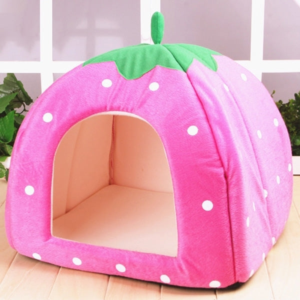 Strawberry Shaped Foldable Short Plush Pet House Nest, Size: L(Pink) by bashfashion