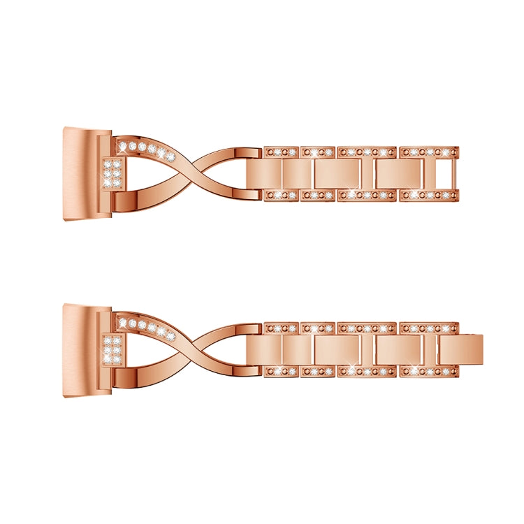 X-shaped Diamond-studded Metal Steel Watch Band for Fitbit Charge 3(Rose Gold) by bashfashion