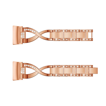 X-shaped Diamond-studded Metal Steel Watch Band for Fitbit Charge 3(Rose Gold) by bashfashion