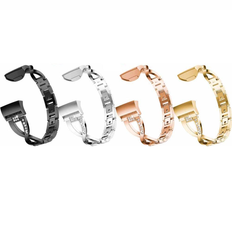 X-shaped Diamond-studded Metal Steel Watch Band for Fitbit Charge 3(Rose Gold) by bashfashion