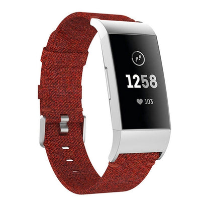 Woven Vanvas Nylon Watch Band for Fitbit Charge 3(Dark Red) by bashfashion