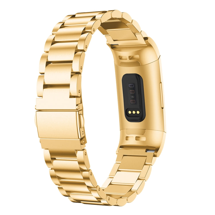 Three Beads Slingshot Buckle Solid Stainless Steel Watch Band for Fitbit Charge 3(Gold) by bashfashion