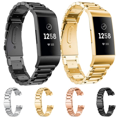 Three Beads Slingshot Buckle Solid Stainless Steel Watch Band for Fitbit Charge 3(Silver) by bashfashion