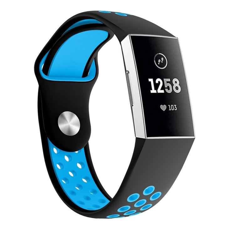 Two-color Round Hole Silicone Watch Band for Fitbit Charge 3, Watch Band Size:130-195mm(Blue) by bashfashion