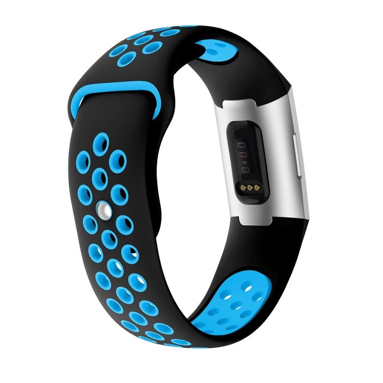 Two-color Round Hole Silicone Watch Band for Fitbit Charge 3, Watch Band Size:130-195mm(Blue) by bashfashion