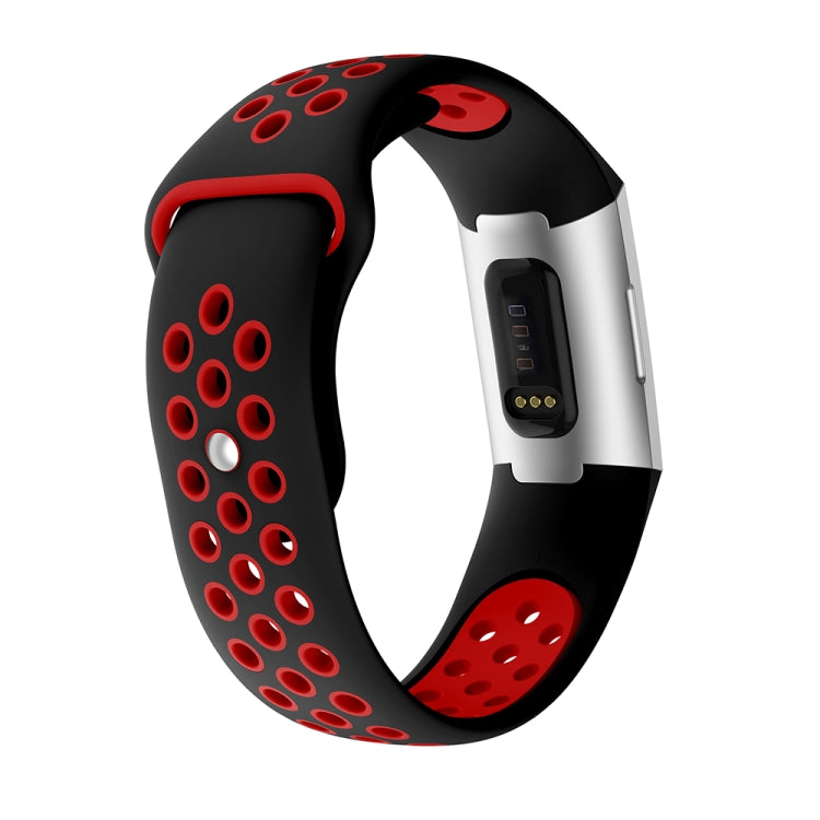 Two-color Round Hole Silicone Watch Band for Fitbit Charge 3, Watch Band Size:130-195mm(Red) by bashfashion